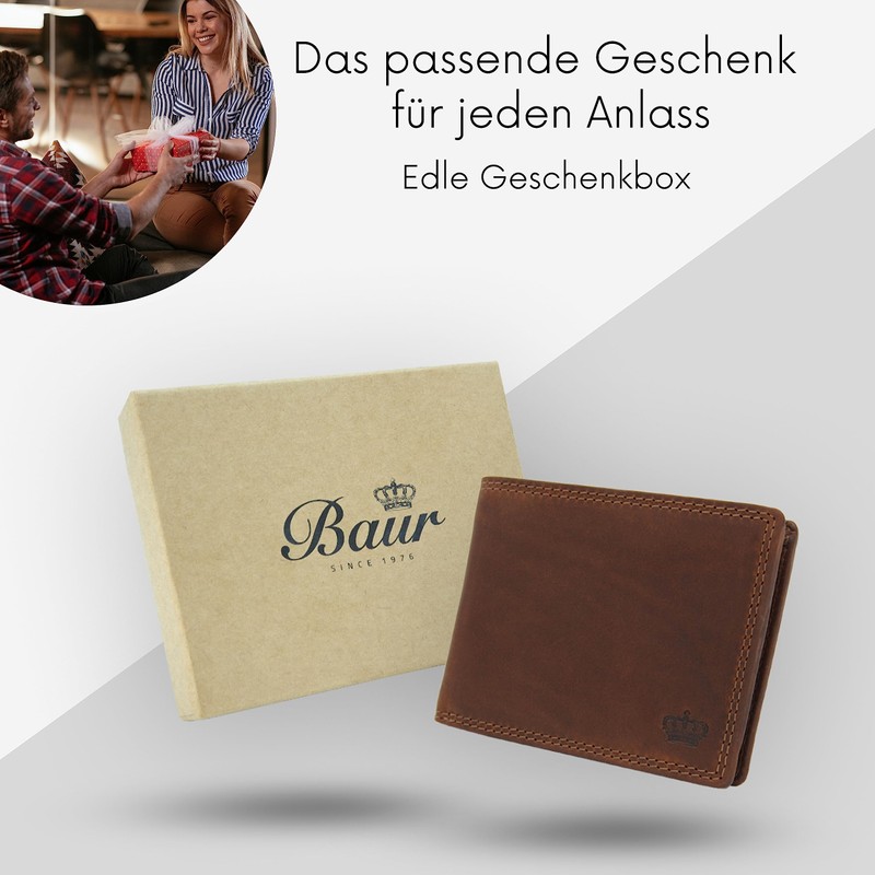 Baur Men's Genuine Leather Wallet with RFID Protection, Landscape Format,