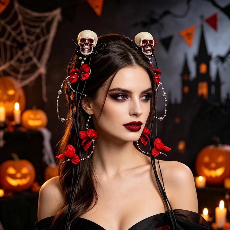 DIYCUT Set of 3 Gothic Hair Accessories - Red Rose