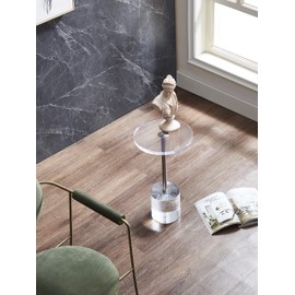 Artmaze Clear Acrylic End Table,Side Table,Brushed Silver Metal,Round,for Office, Living Room and Bedroom,Easy Assembly,12x12 inch，21.3 inch high