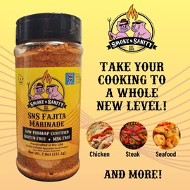 Smoke n Sanity SnS Fajita Marinade - Monash Certified Low FODMAP - Gluten Free - Certified Kosher - Dairy Free - Low FODMAP Food - Vegetarian (7.8 oz Shaker)