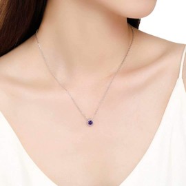 Presentski February Birthstone Necklace Amethyst Necklace Solitaire Pendant Necklace 925 Sterling Silver Necklace for Women Jewelry