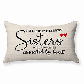 HUYAW Throw Pillow Cover, Modern Decorative Pillow Cover with Linen Texture, 12 x 20 Inch, Sisters Will Always Be Connected by Heart, Home Decor Gift for Women