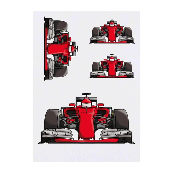 4 x 'Red Race Car' Temporary Tattoos - Water Resistant,