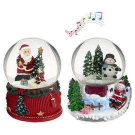 Koncenttop Christmas Snow Globe, 2pcs 100mm Snow Globe Christmas, Musical Santa Claus Snow Globe, Snowman Christmas décor