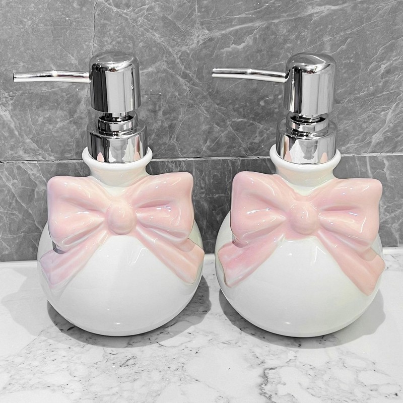 Hosoncovy Bow Ceramic Liquid Soap Dispenser with Pump,Round Pump Bottle
