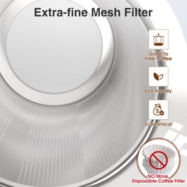 IPOW Filtro De Café De Malla Extra Fina con Tapa De Posavasos Y Asa De Doble Cara, Infusor De Té De Malla Micrométrica para Té Suelto, Grado Alimenticio 2 Paquetes Acero Inoxidable