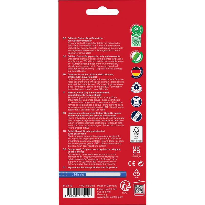 Faber-Castell 112412 Colour Grip Coloured Pencils, Set of 12, Cardboard