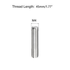TOP-VIGOR 5Pcs M4 x 45mm Fully Threaded Rod, 304 Stainless Steel Right Hand Threads Rods, Fully Studding Rod Bar for Anchor Bolts, Clamps, Hangers and U-Bolts