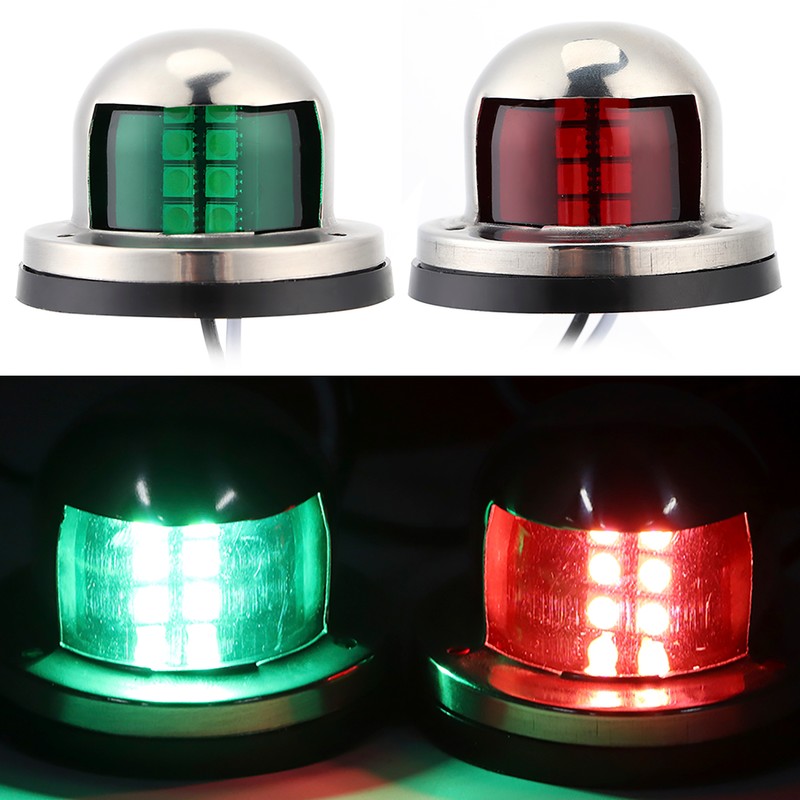 2pcs 12V Red Green LED Navigation Lights Stainless Steel Sailing