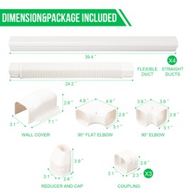 Kerykwan 3" W 15.5Ft L Mini Split AC Line Cover Kit Decorative PVC Tubing Pipe Cover Set for Center Air Conditioner&Heat Pumps System