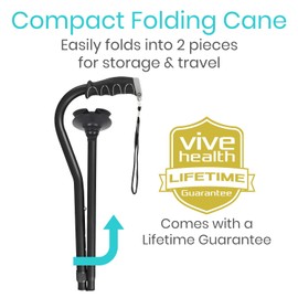 Vive Walking Cane with Swivel - Folding Cane with Offset Design for Women, Men, Seniors, Elderly, Adults - Supports 250lbs, Quad, Foldable, Adjustable, Lightweight, Slip Resistant Living Aid