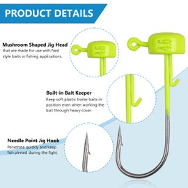 Ned Rig Jig Heads Kit, 25Pcs Ned Rig Baits Hooks Finesse Mushroom Jig Heads Fishing Crappie Jig Hooks Weedless Jig Heads for Bass Fishing