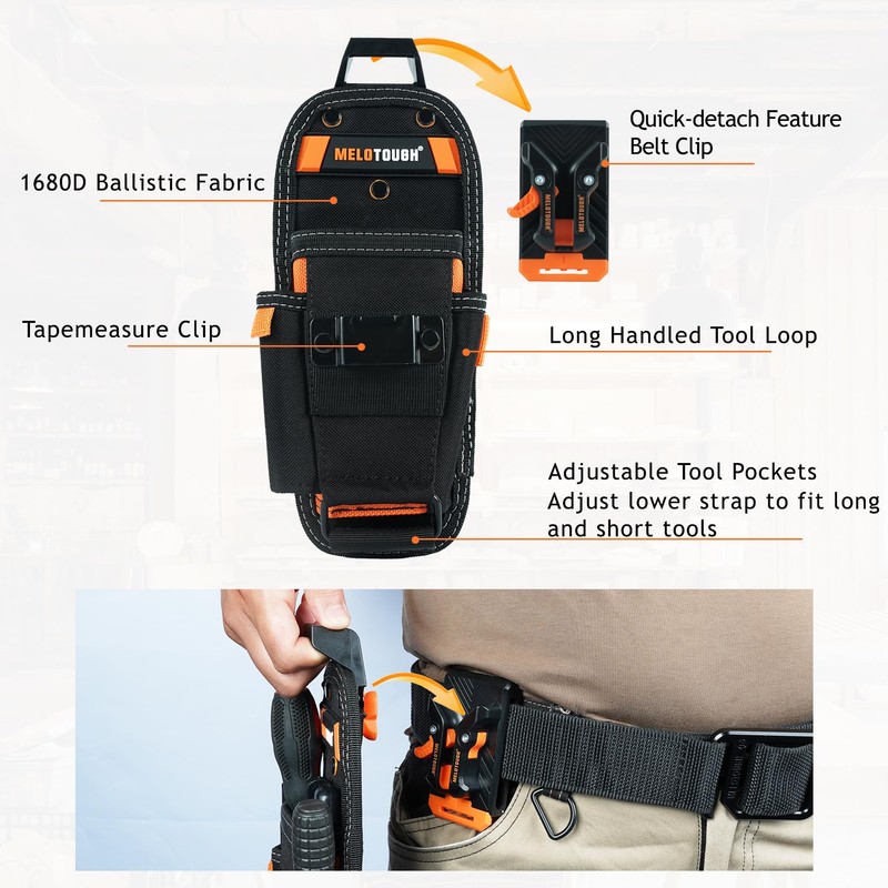 MELOTOUGH Small Tool Pouch with Quick Release Belt Clip,Clip On