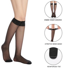 HA WA 6 Pairs Women's Knee High Stocking Nylon Black Socks(20D-KS Black*6)