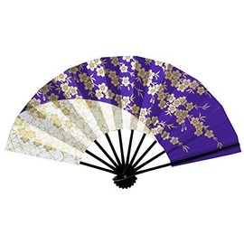 Hanakage Mai Fan, Love 1450 1451, Purple and White Dyed Divided into Mud Cherry Blossoms, 9.0 inches (5 minutes), Black Painted Bone for Dancing, purple