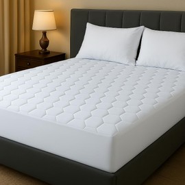 HOUSE 22 Quilted Mattress Protector Double Bed (137×190 cm) – Hypoallergenic & Soft Mattress Topper – Elastic Fitted Skirt with 30cm Deep Pockets