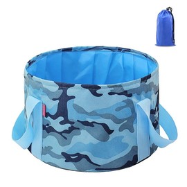 Apanphy® 15 Litre Outdoor Folding Bowl Bucket, Foldable Camping Washing Bowl Made of Durable Oxford Fabric, Space-Saving and Lightweight, Camouflage Blue