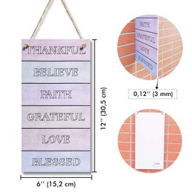 CARISPIBET Thankful, Believe, Faith, Grateful, Love, Blessed Home signs house decorative plaques inspirational wall art welcome signs 12" x 6"