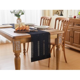 YATOJUZI Black Table Runner Pure Black Boho Table Runners with Tassels Seasonal Long Table Runner Rustic Farmhouse Table Runners for Halloween Dining Bedroom Kitchen Decor 12x71 Inches