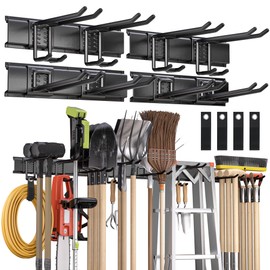 Garden Tool Organizer Wall Mount, 64 inches Tool Storage Rack with Adjustable Hooks, 600lbs Adjustable Heavy Duty Metal Hooks, Yard Shed Rack Holder System Hanging Rake Broom Mop Snowboard, Men Gift