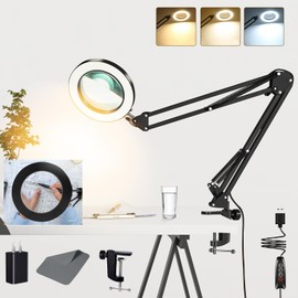 Baoomalongly 10X Magnifying Glass Lamp, Adjustable Swing Arm 72 LEDs Real Glass Lens Magnifier Light,3 Color Modes 10 Stepless Dimmable,Perfect for Daily Reading,Hobbies, Crafts, Workbench (Black)