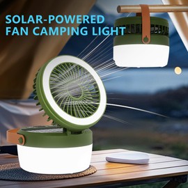 EZIRVLIFE Solar Powered Camping Fan – 3-Speed with 4 Light Modes, USB & Solar Charging, Portable Solar Fan for Tent, Hiking, Emergency Use
