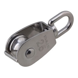 Silver M25 Single Pulley Block 304 Stainless Steel Roller Crane Swivel Hook Smooth Wire Cable Rope Loading