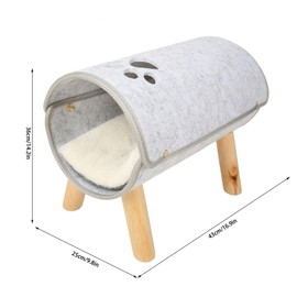 Cat Tunnel Bed, Soft Comfortable Elevated Cat Tunnel Bed with Plush Cushion with Wooden Legs Pet Felt Tunnel Bed with Wooden Legs for Cat and Small Dogs Washable Cat Play Tunnel