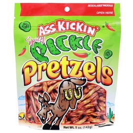 ASS KICKIN' Spicy Pickle Pretzels, Seasoned Pretzel Twists, 5 oz Resealable Pack (5oz, Spicy Pickle)