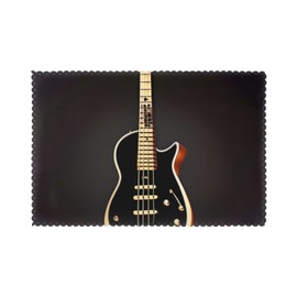 Black Guitar Prints Set of 6 Dining Table Placemats - Thick, Sturdy, and Heat-Resistant Table Mats for Home and Hotel Use