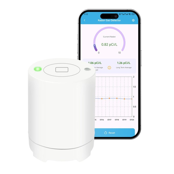 Bluetooth Radon Detector for Home, High-Precision Sensor, Real-Time Radon Gas