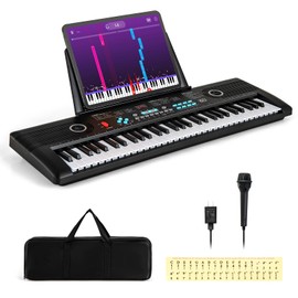 Costzon 61 Key Keyboard Piano, Electric Digital Piano Keyboard with Microphone, Music Stand, Keynote Stickers & Carrying Bag, Portable Keyboard Piano for Beginners Adults