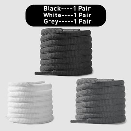 UamGlsob 3 Pairs Oval Flat Trainers Laces, 6mm Thin Shoestrings Shoelaces Replacement for Sports Running Skate Sneakers (Black+White+Gray, 54"/140cm)