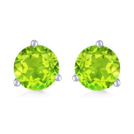 Bellitia Jewelry 925 Sterling Silver Birthstone Gemstone Stud Earrings for Women Ladies, Simulated Garnet Earrings, Hypoallergenic Earrings, Red Stone Gift Set, 1ct 6.5 mm, Sterling Silver, Peridot