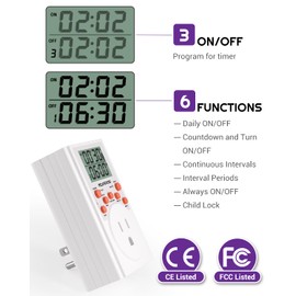 Timer Outlet, Nearpow Multifunctional Infinite Cycle Programmable Plug-in Digital Timer Switch with 3-Prong Outlet for Appliances, Energy-Saving Timer, 15A/1800W