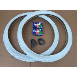 Duro 26" x 2.125 Beach Cruiser Bike ALL WHITE Tires and Tubes Set DURO Bubble Tread