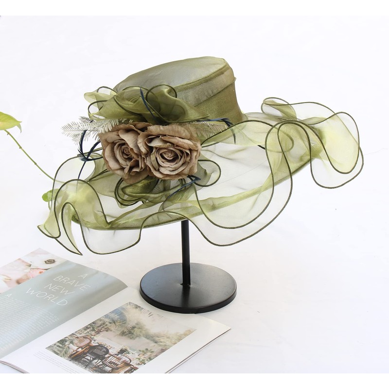RZTA Women's Kentucky Derby Church Dress Hat Wide Brim Leaf