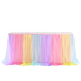 SHTGOI Tulle Table Skirt Tutu Table Skirts 183 x 77 cm Gauze Table Cloth Table Decoration Table Skirt for Wedding Birthday New Year Baby Shower Candy Party Decoration Colourful 1#