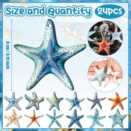 Thyle 24 Pcs Starfish Christmas Ornament Starfish Christmas Tree Hanging Ornament Wood Beach Decorations Sea with Hanging Ropes for Xmas Tree Fireplace, 12 Styles