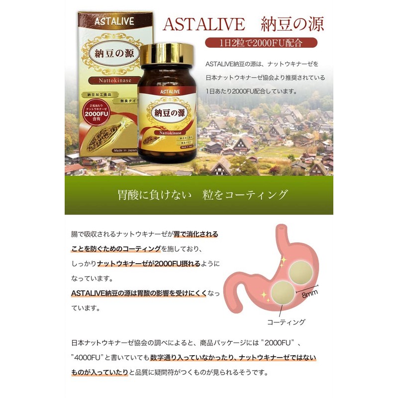 【3個セット】 ASTALIVE 納豆の源 ナットウキナーゼ 60粒（ 無臭タイプ） (3)