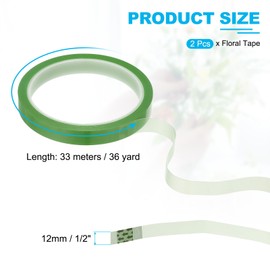 PATIKIL Floral Tapes 1/2" x 36 Yard / 12mm x 36m, 2pcs PET Waterproof Florist Tape Flower Wrap Tape for Bouquet Stem Flowers Arrangements Making Craft Wedding, Grass Green