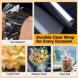 TIMEUPRISE Clear Cellophane Wrap Roll 35in x 220 ft, 3 Mil Thicken Clear Cellophane Gift Wrapping Paper, Extra Wide & Large Cellophane Bags Wrap for Gift Baskets, Flower
