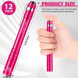 Tujoe 12 Pack LED Penlight Bulk, Pocket Flashlight with Clip, Aluminum Pen Flashlights Mini Pen Light for Nurses Hospital Outdoor Camping Emergency Hiking(Rose Red)