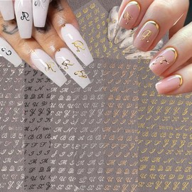 7 Pcs Letter Nail Stickers for Nail Art, Alphabet 3D Self-Adhesive Old English Nail Decals, Nail Supplies Nail Art Design Accessories for Women and Girls Manicure DIY Decoration