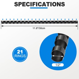 FLKQC 100PCS 21 Ring Plastic Comb Binding Spines 1/2 Inch Diameter, 65 Sheet Capacity, A4, Black Binding Comb (1/2" 65 Sheet Capacity)