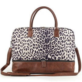 MyMealivos Canvas Weekender Bag, Overnight Travel Carry On Duffel with Shoe Pouch (leopard)