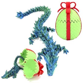3D Printed Dragon in Egg,Articulated Crystal Dragon with Gift Box Dragon Egg,Hinged Crystal Dragon Desktop Toy,Cool Gadgets for Furniture Decoration (Green & Red)