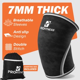 ProFitness Knee Sleeves Weightlifting Women & Men - 7mm Thick Lifting Knee Sleeves Provides Knee Support for Men & Women crossfit for Squats (Black, Small)