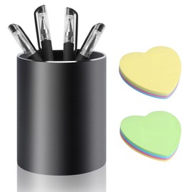NAEBRO Metal Pen Holder Round Desk Pen Holder Black Aluminium Pen Holder Organiser Desk Pen Holder for School (10 x 8 cm)