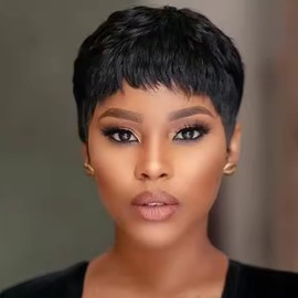 Wig Hair Short Wigs for Black Women Hair Glueless Natural Look Cut Wig Lace Front with Bangs Straight Short Human Hair Black (Black)